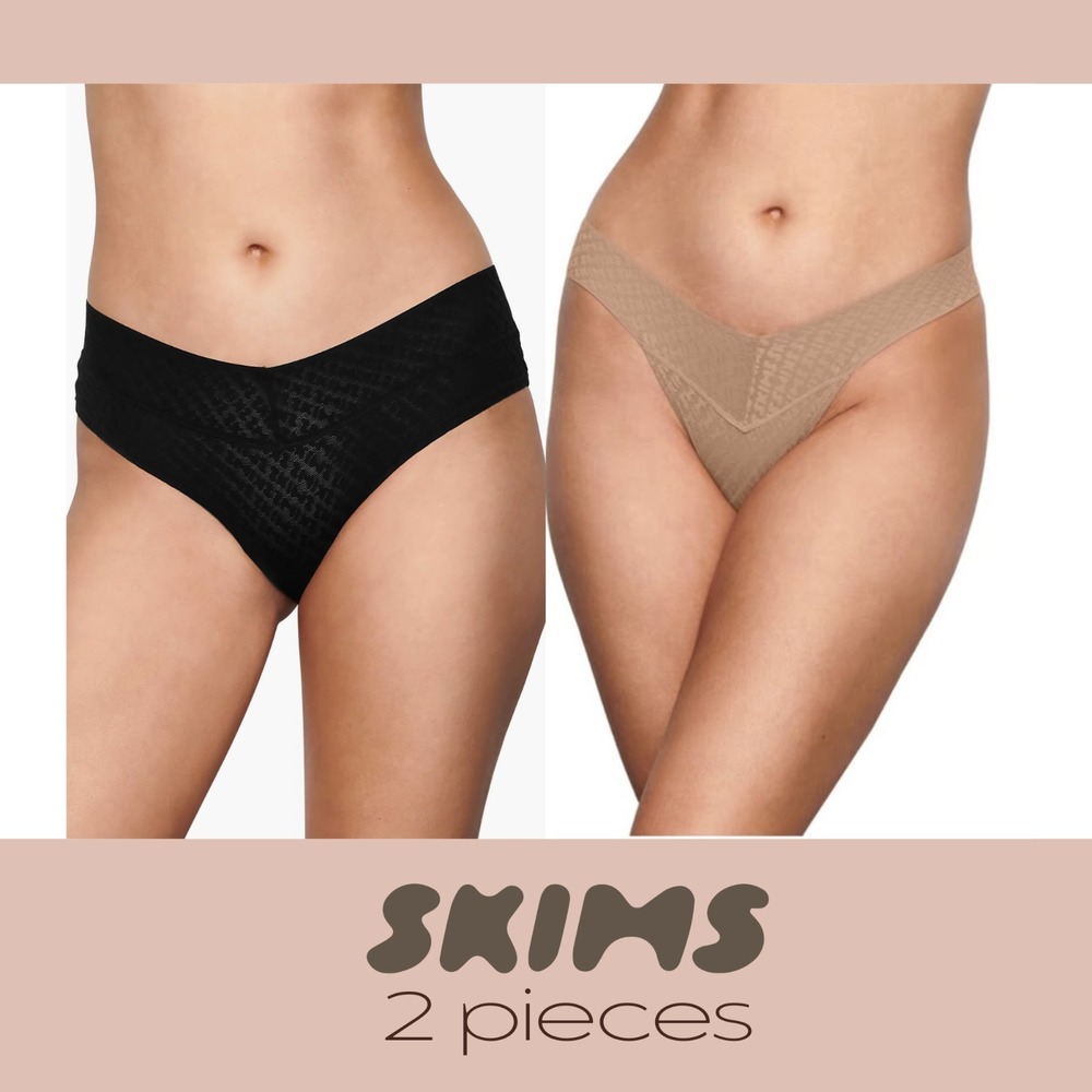 NWT SKIMS [ 2PC  4X ] Logo Mesh Hipster Briefs Onyx +‎ Cheeky Briefs Clay #T2042